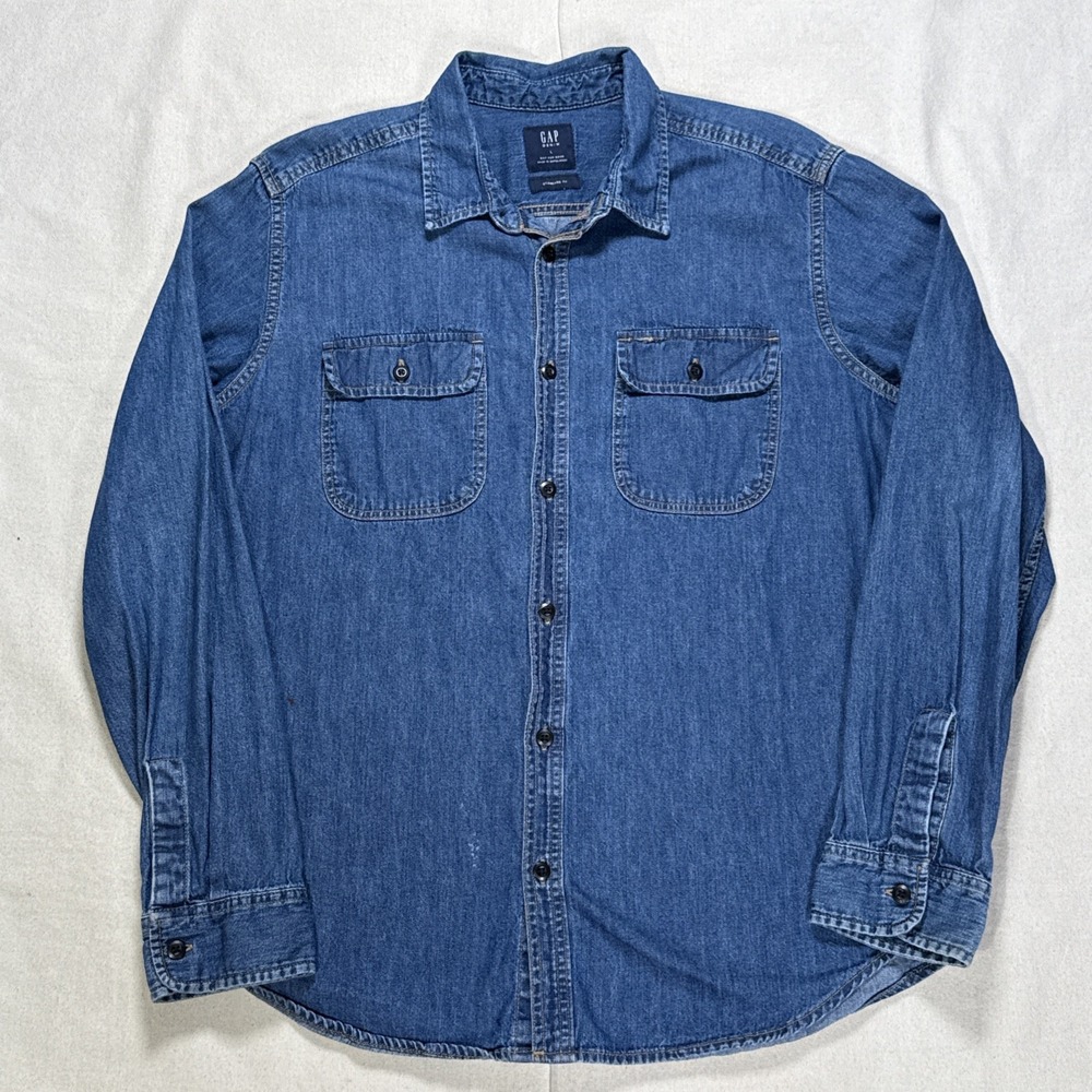 Vintage Gap Denim Shirt Mens Large Blue Metal Button Up Long Sleeve 90s Shacket